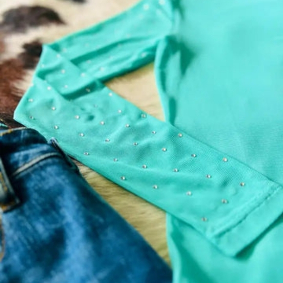 Turquoise Troubke Mesh Top Crystal Accents - Picture 3 of 3
